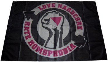 Fahne "Love hardcore - hate homophobia"